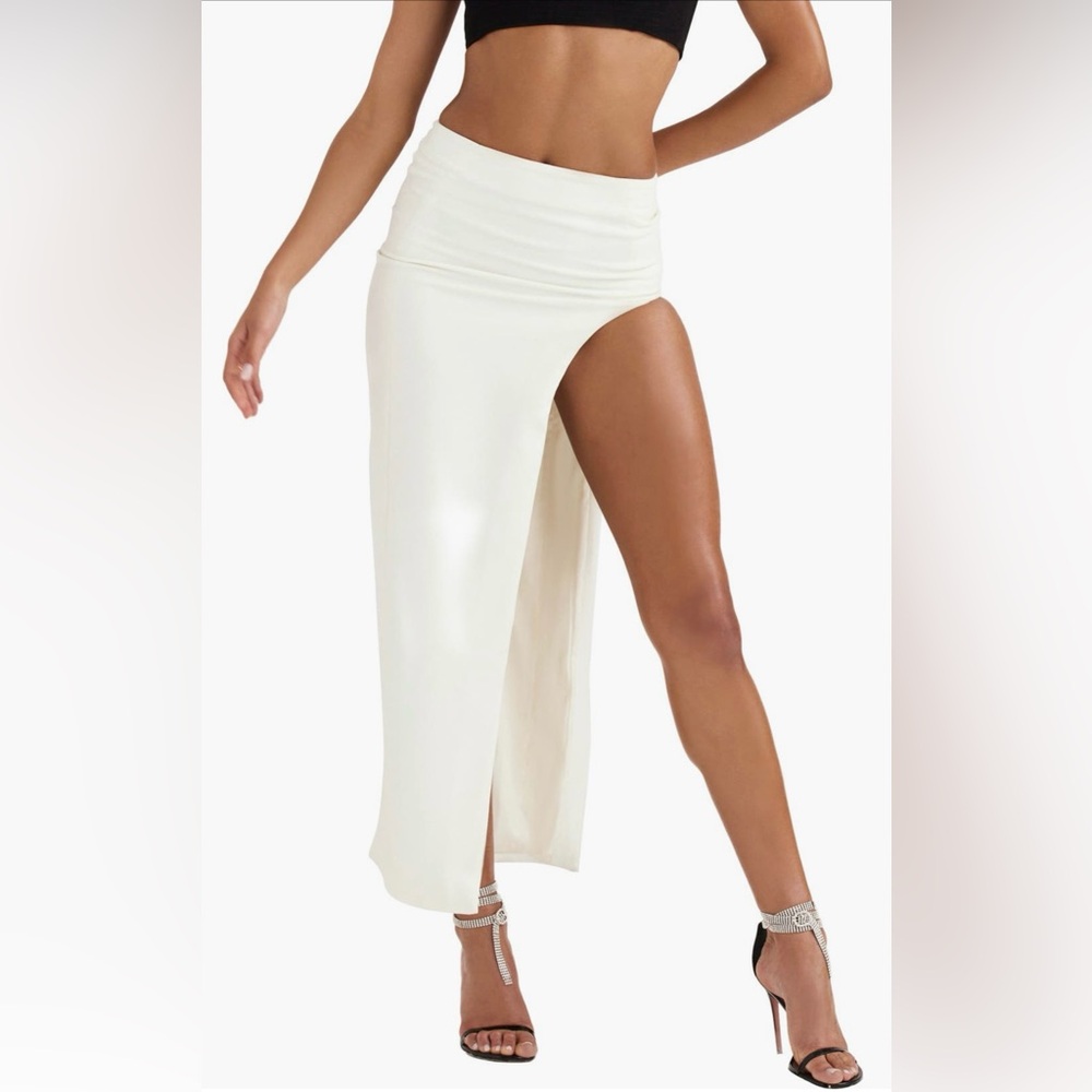 House of CB Francesca Ivory Thigh Split Midi Skirt